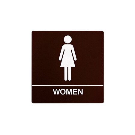 Bcf 8 x 8, Women Door Sign, Square Print, Picture & Text With Braille, Brown SB440-BROWN